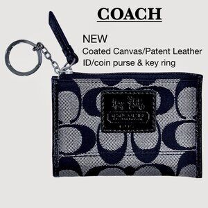 Coach NEW Leather and Jacquard Mini Skinny ID/Coin Purse/Key Ring